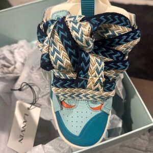Lanvin Kids Turquoise and Navy Sneakers